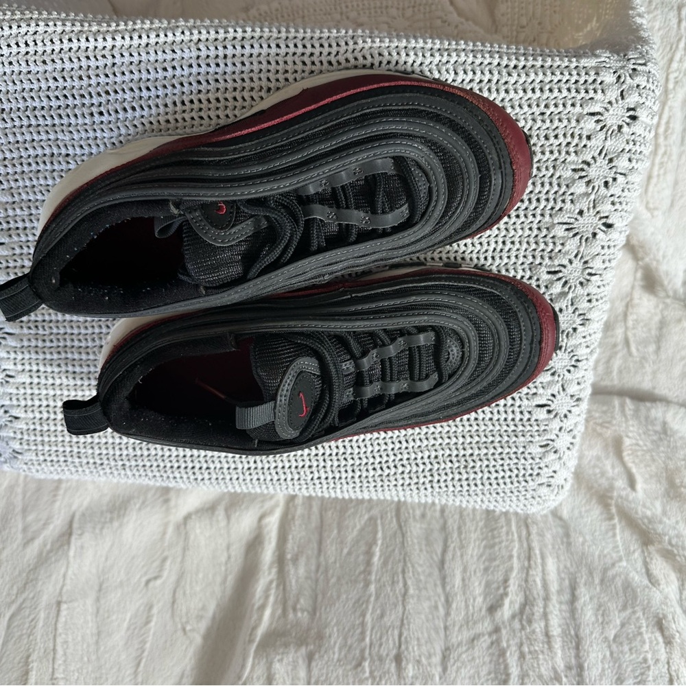 Nike Air Max 97 Black Red Mesh Sneakers 5Y Unisex Kids Lace Up Low Top